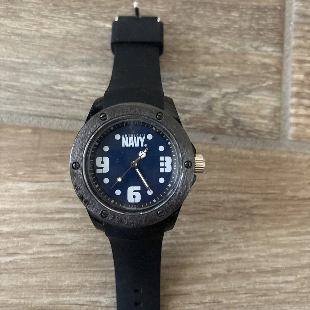 America's Navy Unisex Watch Black Band Navy Blue Face New -‎ Needs New Battery